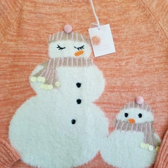 LC LAUREN CONRAD Peach Snowman Family Holiday Christmas Tunic Sweater Small - Picture 3 of 5